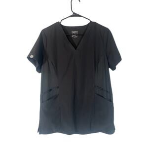 Hanes Women’s Black Comfort Fit Short Sleeve V-Neck Stretch Scrub Top Size Small